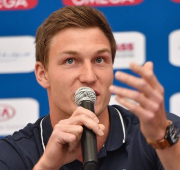 180504 DOHA May 4 2018 Javelin Thrower Thomas Rohler of Germany speaks during the press co