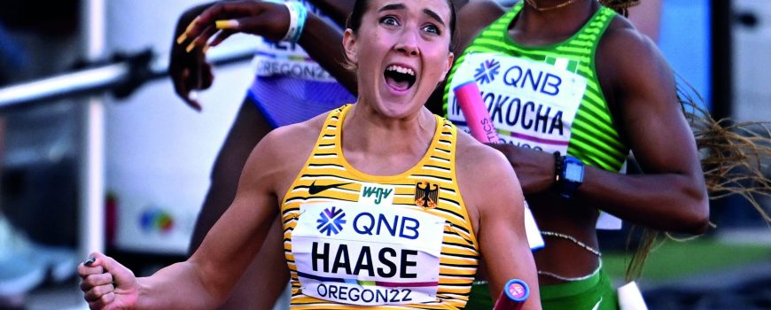Rebekka Haase belegte mit der deutschen 4 x 100-Meter-Staffel bei der Leichtathletik-WM in Eugene/Oregon/USA den dritten Platz. (Foto: imago)