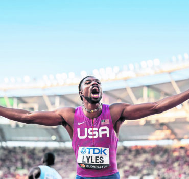230820 Noah Lyles of USA celebrates after winning men™s 100 meter final during day 2 of the 2023 World Athletics Champio
